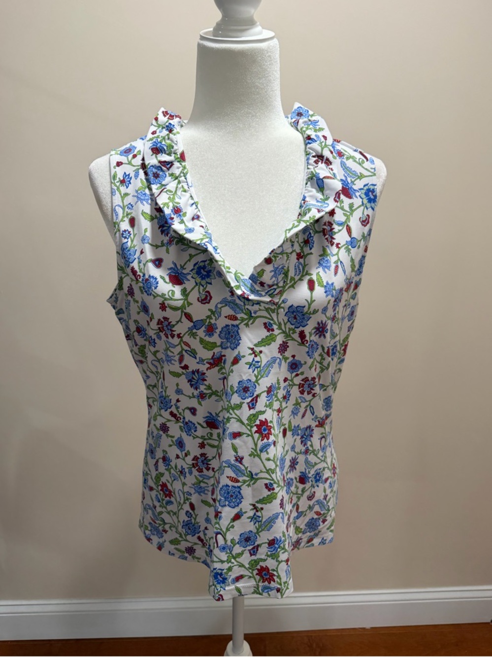 J. McLaughlin Floral Catalina Cloth Ruffle Neck Durham Tank Top Sz. L